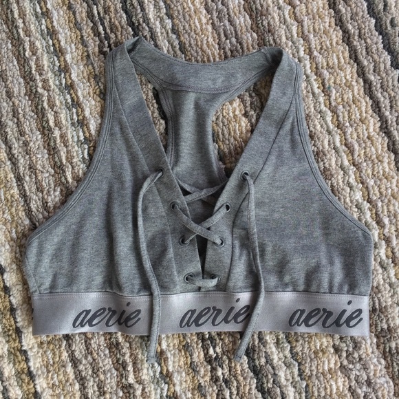 aerie Other - 🆕 AERIE Gray Lace Up Sports Bra